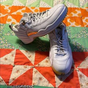 Jordan XII low top Golf  Men's White Sneakers with Gold Accents